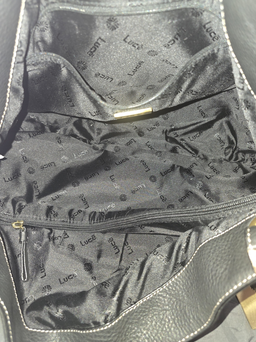Luce Black Pebbled Leather Shoulder Bag with Decorative Medallion Accent - Picture 10 of 13